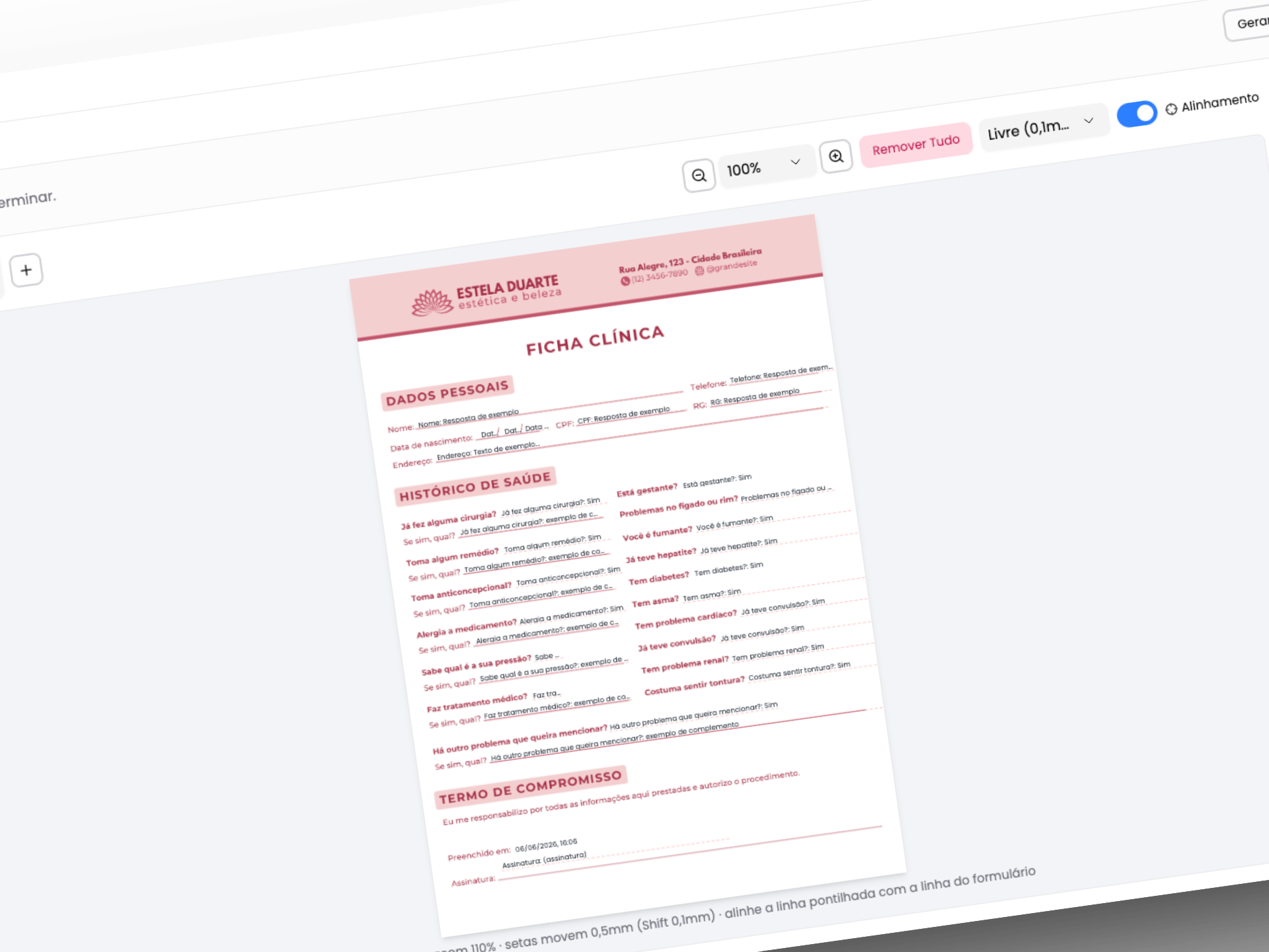 Editor de layout PDF do Formclinica